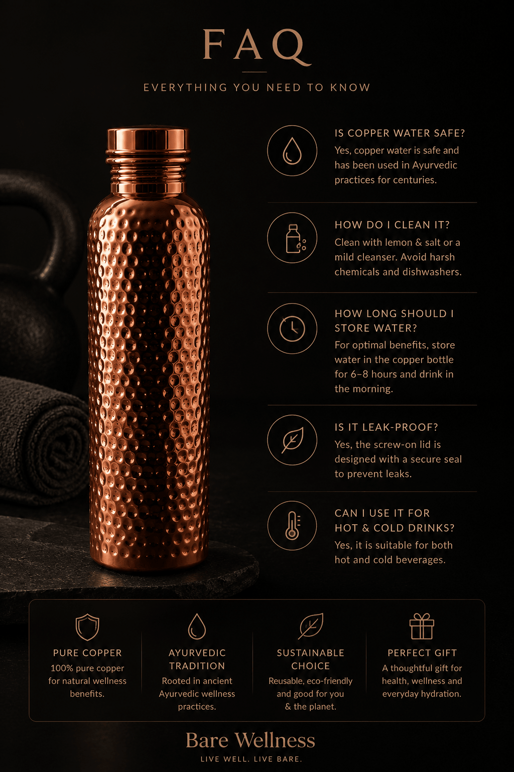 Bare™ PureFlow Copper Wellness Bottle - Bare Wellness