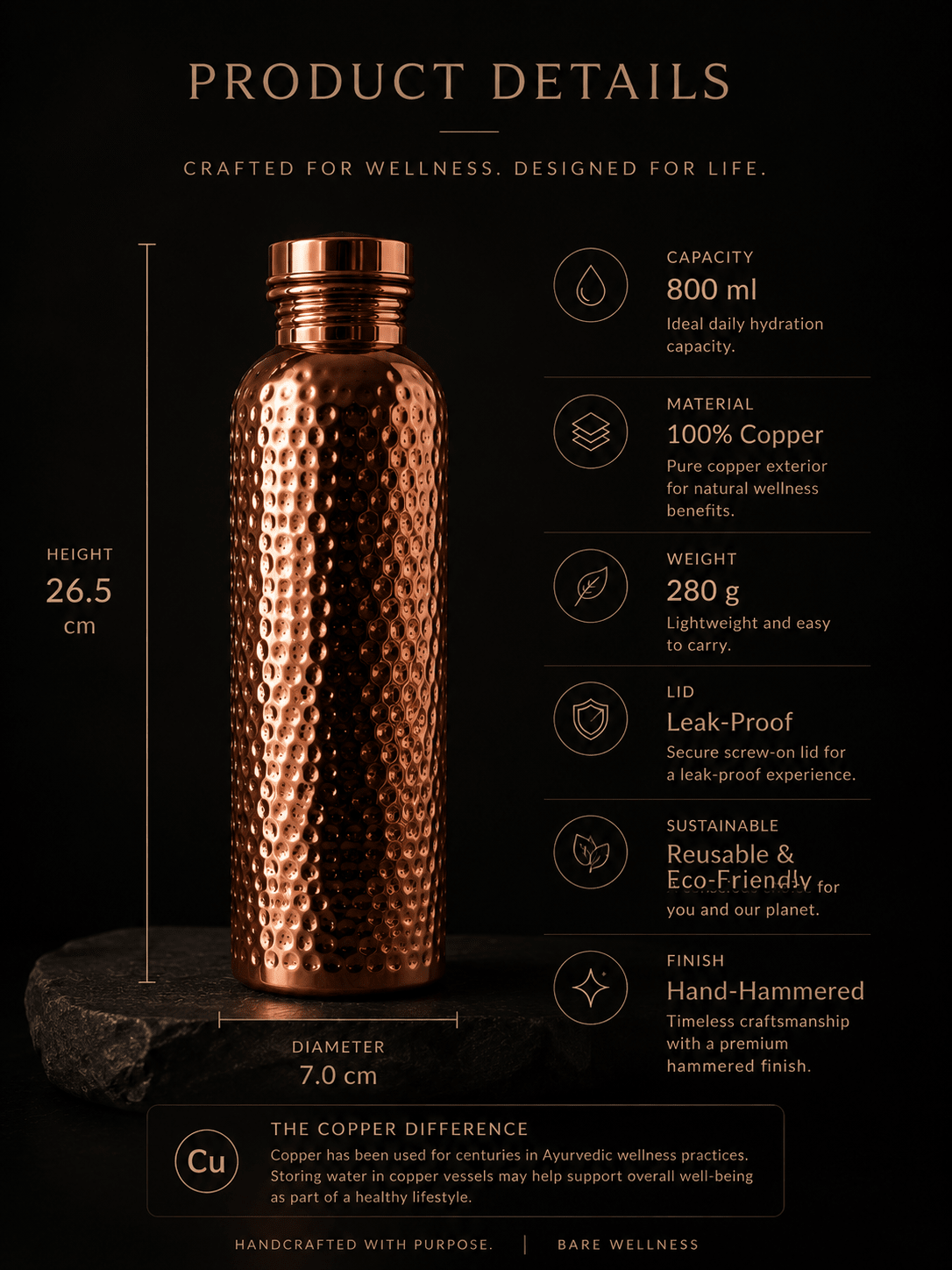 Bare™ PureFlow Copper Wellness Bottle - Bare Wellness