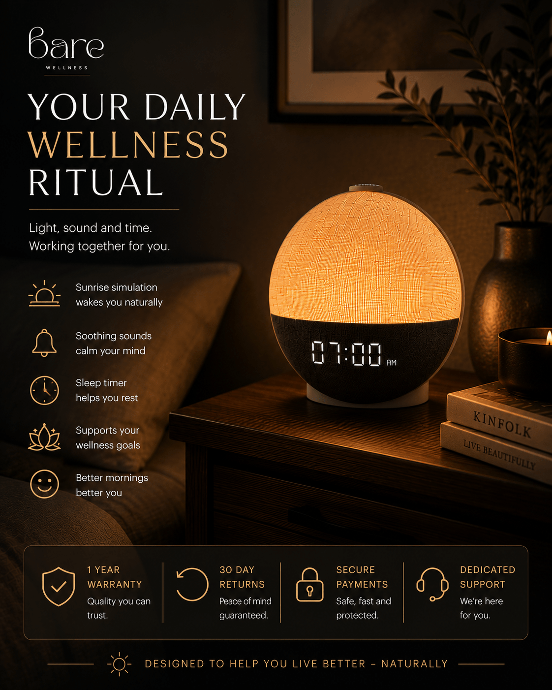 Bare Sunrise Alarm Clock & Sleep Sound Machine - Bare Wellness